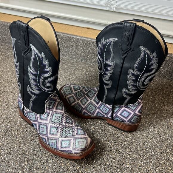 Roper Little Kids Girls Sz 3 Multicolor Faux Leather Cowboy Western Pull On Boot - Picture 2 of 10